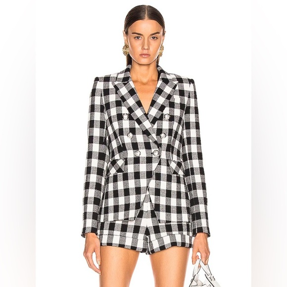 Veronica Beard Black White Plaid‎ Dickey Miller Jacket Blazer Double Breasted 4 - Picture 1 of 8